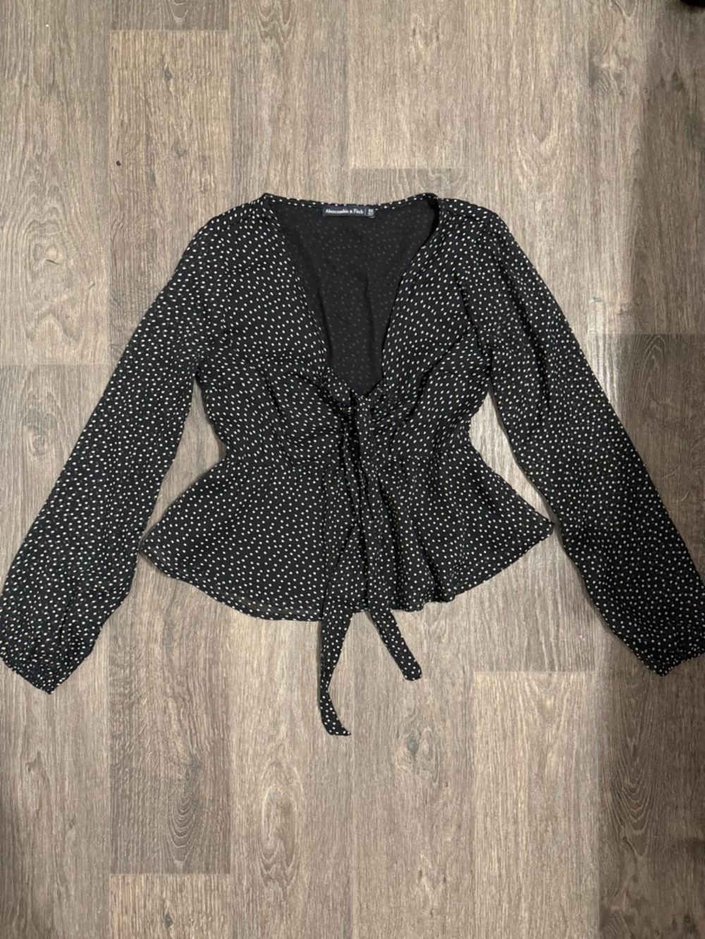 Abercrombie & Fitch Black Polka Dot Tie-Front Blouse